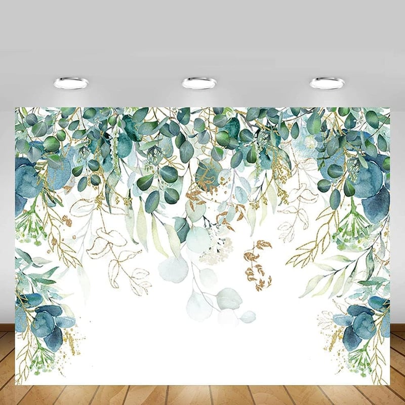 MEHOFOND 3x7ft Zöld Arany Levelek Születésnapi Fotó Háttér Eukaliptusz Party Banner - 10x7ft