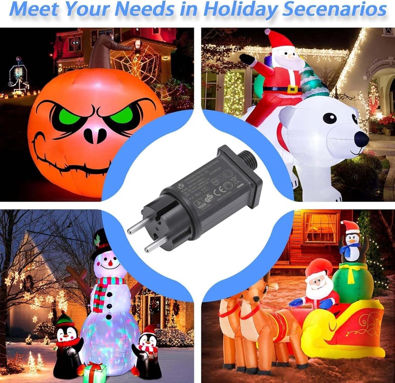 Sunshine smile EU Adapter - 12V IP44 Vízálló Transzformátor LED Fényfüzérekhez, Kültéri-Beltéri Használatra, Fekete