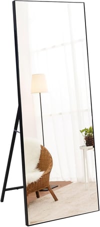 RLAVBL Álló Tükör 165x51 cm - Fekete Kerettel, Törésálló Üvegvédővel, Hálószobába, Fürdőbe, Nappaliba vagy Gardróbba 1