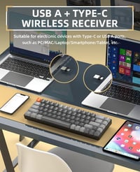 YINDIAO K68 Wireless Mechanikus Gaming Billentyűzet 68 Gomb Bluetooth 2.4GHz Szürke 4