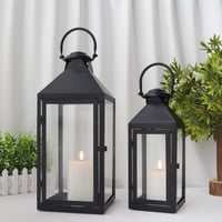 JHY DESIGN Fekete Dekorációs Lámpás Szett - 44,5 cm és 24 cm Magas Vintage Stílusú Fém Lámpások Beltéri és Kültéri Használatra 3