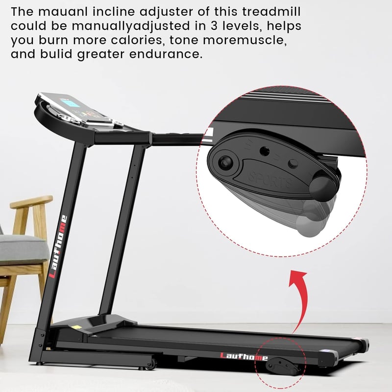 LAUFHOME Bluetooth hangszórós, összecsukható otthoni futópad pulzusmérővel