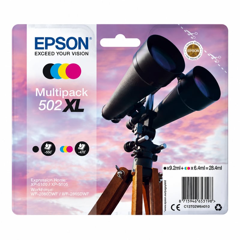 Multipack originálnych vysokokapacitných atramentových kaziet Epson 502XL, 3 ks — Čierna atramentová kazeta nie je súčasťou balenia (stav: pozri 2. obrázok)