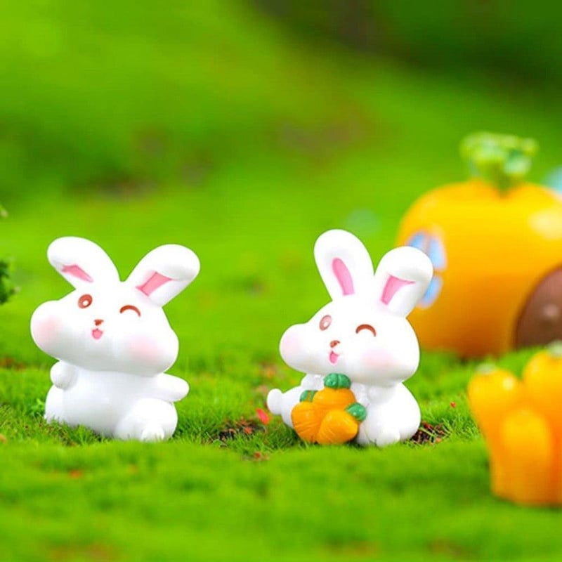 KyeeaDIY Tündérkert Mini Nyuszi Figurák - 6 db-os Kerti Dekoráció Szett