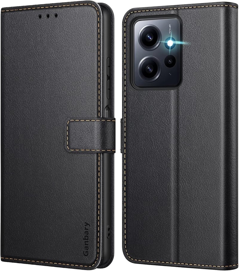 Xiaomi Redmi Note 12 4G Prémium Bőr Flip Tok - Kártyatartós, Mágneses, Állványos (Fekete)