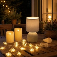 Set za ugođaj: 2x LED svijeća + svjetlosni niz pahuljice + stolna lampa + E27 žarulja 1