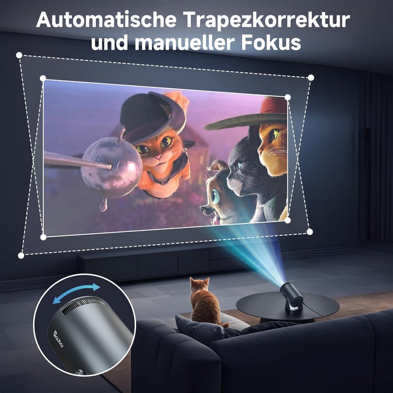 Polocsh HY300 Pro Mini Projektor WiFi6 és BT5.2 - Hordozható Android 11.0 Házimozi 180° Forgatható, Automatikus Keystone, 130" Képernyő, 720
