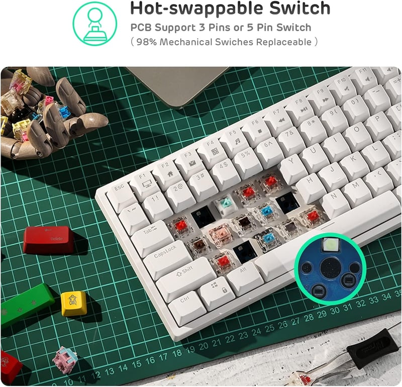 RK ROYAL KLUDGE RK84 75% RGB Fehér Mechanikus Gamer Billentyűzet - Vezeték Nélküli Bluetooth/2.4GHz 