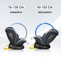 Reecle 360° Forgatható i-Size Gyerekülés ISOFIX Rögzítéssel 40-150 cm (0-36 kg), Születéstől 12 Éves Korig, ECE R129 Tanúsítvánnyal, Szürke 11