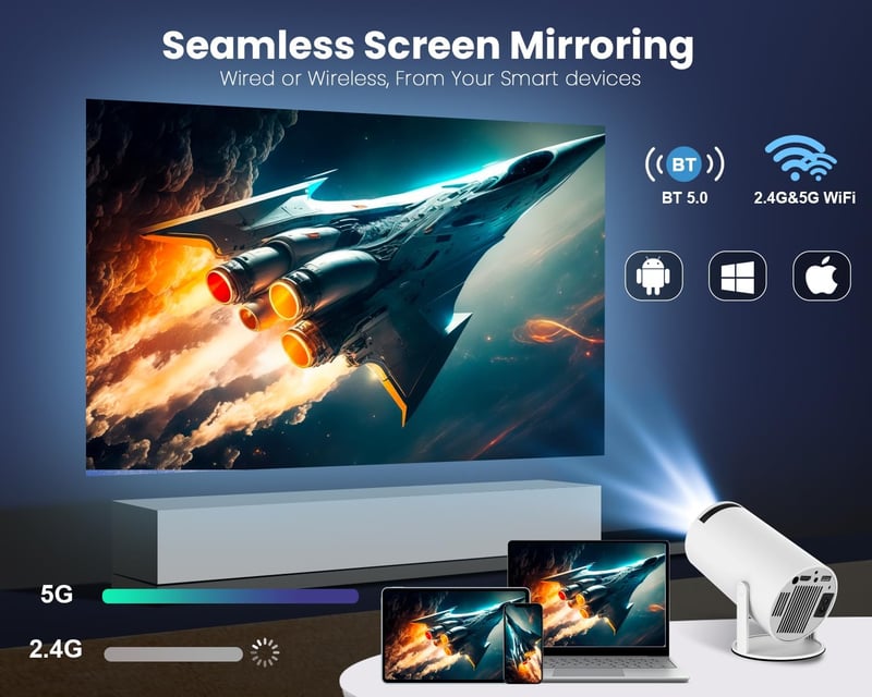 Hordozható 4K Full HD mini projektor, 180° forgatható, WiFi, 130" kijelző