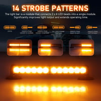 Dinfu 12 Colos LED Figyelmeztető Fénysor - 12V Sárga Villogó Szalag 14 Üzemmóddal - Autó, Teherautó, Traktor Vészjelző Lámpa Szivargyújtós C 4