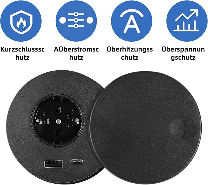 Brennenstuhl Fekete Asztali Elosztó USB-vel, Csúszófedéllel, 1,5m Kábellel