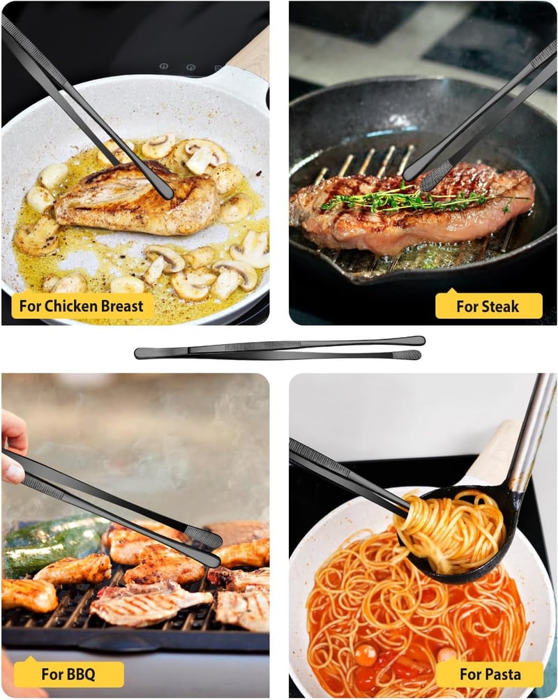 BUNDLEPRO 2 db 30,5 cm-es Konyhai Csipesz - Rozsdamentes Acél Profi Hosszú Fogó BBQ-hoz, Tálaláshoz - Fekete