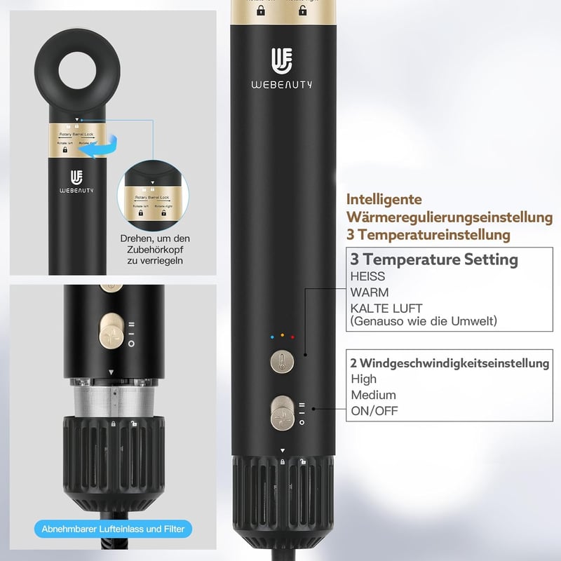 webeauty 5 az 1-ben Hajformázó és Hajszárító Kefe, 110.000 RPM Negatív Ionos Gyorsszárító, Meleglevegős Hajformázó Készlet Autós Légbefúvóva