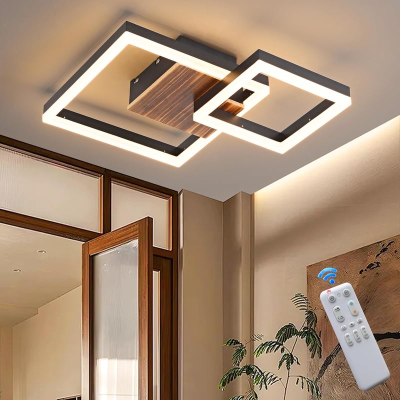 SEATAIN Fa Mennyezeti LED Lámpa - Fekete Geometrikus Dizájn, 40 cm, Távirányítós, Fényerő Szabályozás, 3000-6000K Színhőmérséklet, Éjszakai 