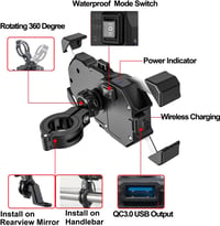 iMESTOU 15W Qi vezeték nélküli telefontartó motorkerékpárra, USB gyorstöltővel, 3,5-6,8" telefonokhoz 4
