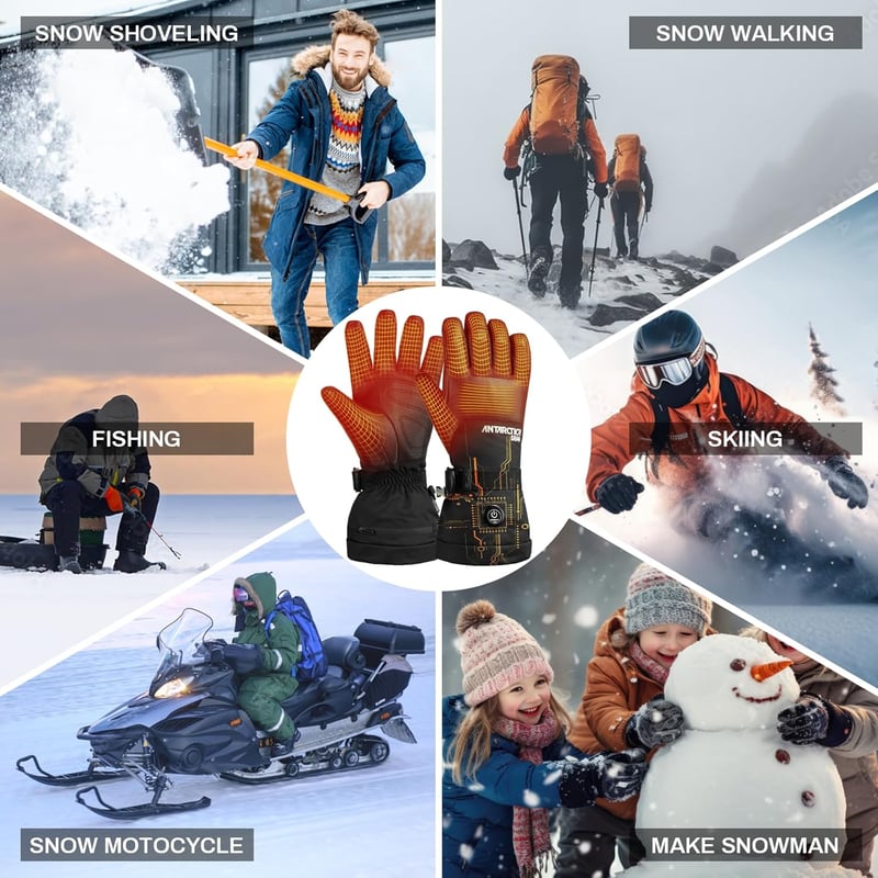 ANTARCTICA GEAR Fűthető Kesztyű 3200 mAh Akkumulátorral - Vízálló Téli Kesztyű Síeléshez, Motorozáshoz, Túrázáshoz - Unisex XL Méret Fekete