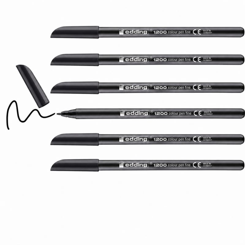 Set de 8 carioci edding 1200 Colour Pen Fine, vârf rotund 1 mm, negru, pentru desen și scris, mandale, uz școlar