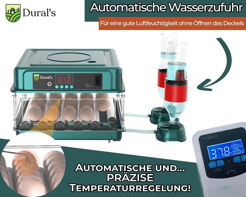 Dural's Automata Tojáskeltető Gép 16 Tojáshoz - Hőmérséklet Szabályozás, Forgatás Funkcióval, CE Tanúsítvánnyal, Német E-könyvvel