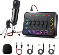 LILUOSUO Keverőpult Podcast Felszerelés USB-C Mikrofonnal - Videó Készítéshez, Élő Közvetítéshez, Játékokhoz - PC, Tablet, Okostelefon Kompa 1
