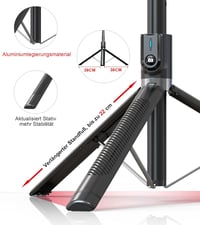 ASHINER 180cm-es LED fényes szelfibot állvánnyal, iPhone és Android kompatibilis 5