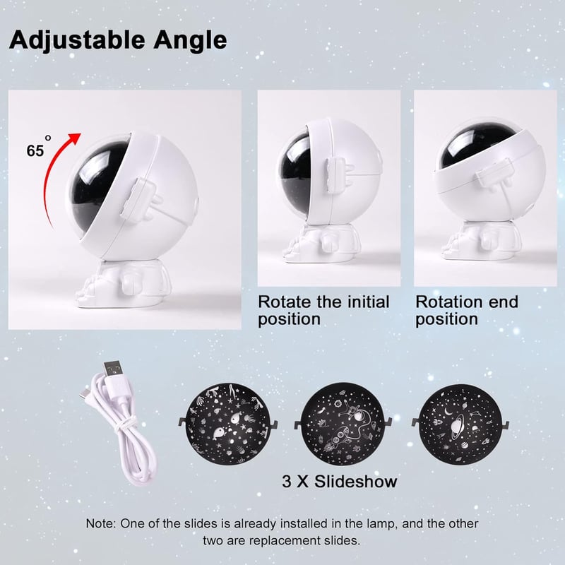 URAQT Űrhajós Csillagos Égbolt Projektor - 360° Forgatható, 8 Zenével, 3 Vetítési Témával, 4 Fénymóddal, USB Töltéssel, Gyerekszobába, Ajánd