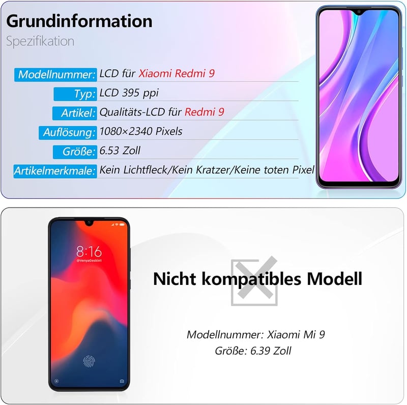 RongZy LCD Kijelző és Érintőképernyő Xiaomi Redmi 9 M2004J19G M2004J19C Telefonhoz - Fekete Csereképernyő Szerelő Eszközökkel