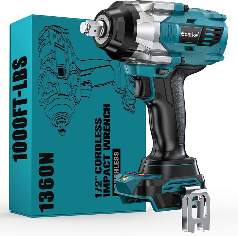 Ecarke 1360 Nm Akkumulátoros Ütvecsavarozó, Makita 18V Kompatibilis, Kefe Nélküli 1/2" Kerékanya Lazító LED Világítással, Állványszereléshez