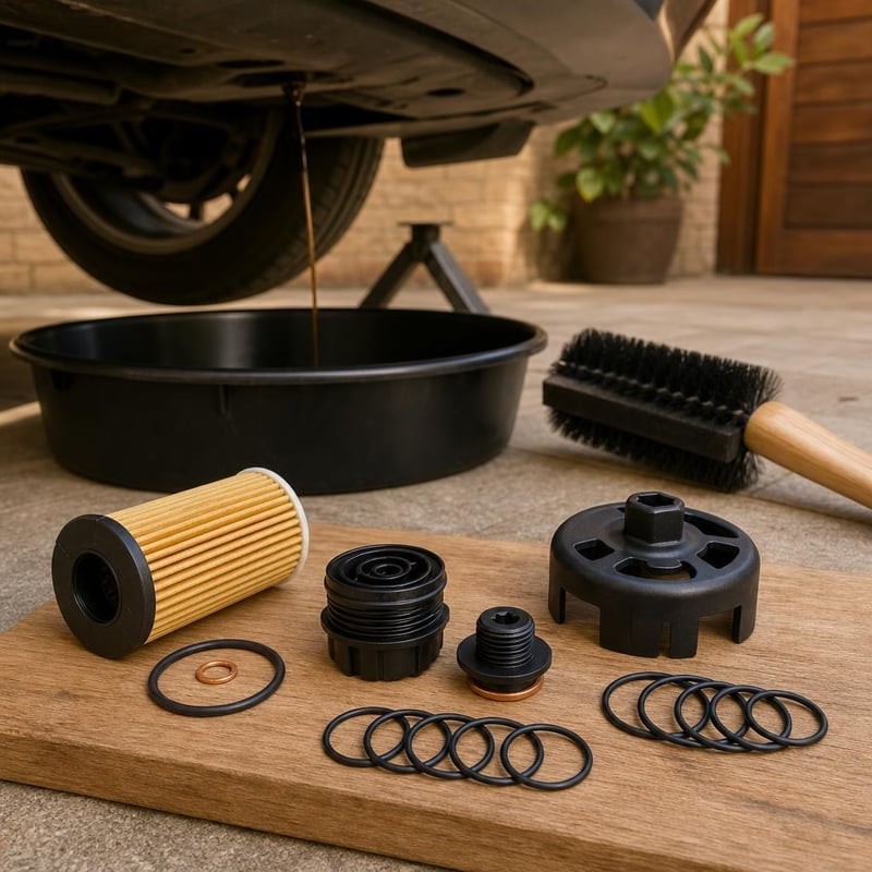 Set za izmjenu ulja BMW: 1x filter + 2x čep/vijak + O-prstenovi + ključ za filter + četka za felge