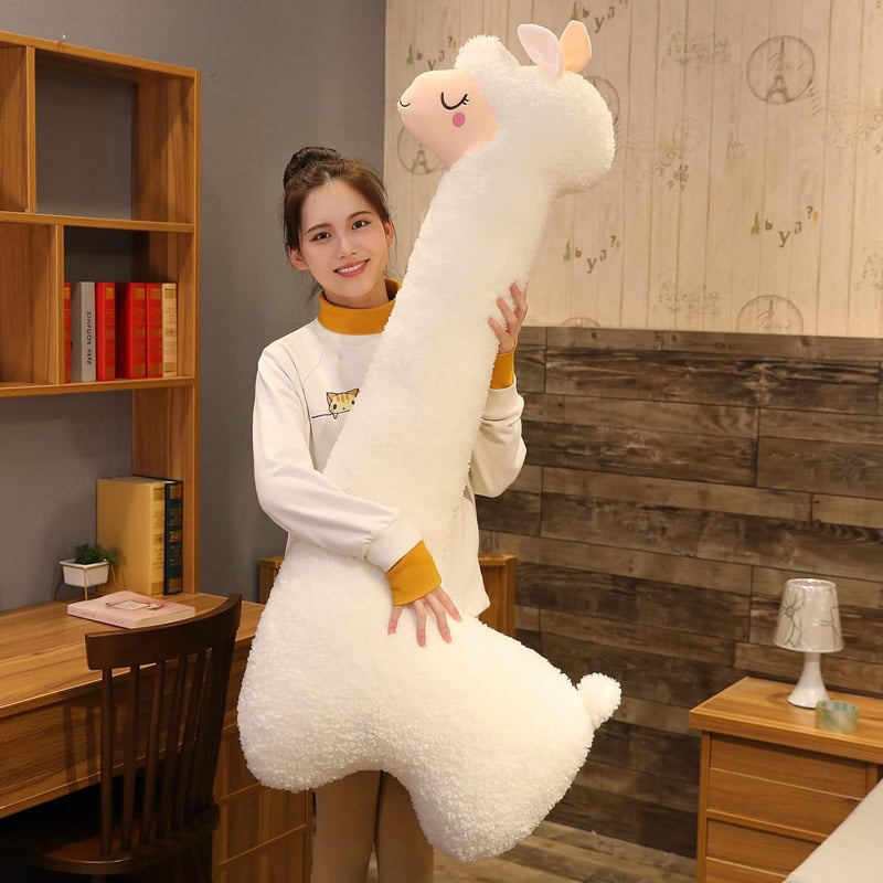 BootyBay Alpaka Plüss Játék 130 cm - Hosszú Nyakú Puha Díszpárna, Fehér Töltött Állat Figura, Gyerekszoba Dekoráció, Ölelni Való Puhaság