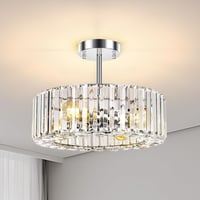 FRIDEKO HOME Modern Kristály Mennyezeti Lámpa - Króm, 4 Izzós, Kerek Csillár, 37 cm Átmérő, E27 Foglalattal Hálószobába, Nappaliba, Konyhába 1