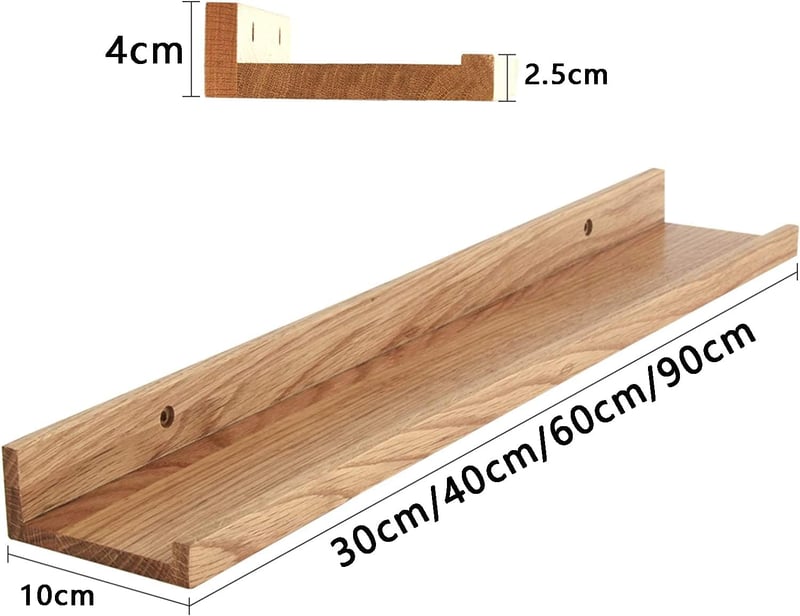 Gieanoo Tömör Tölgyfa Polc 60 cm - Rusztikus Lebegő Fali Polc Peremmel, 20 kg Teherbírás, Nappaliba, Hálószobába, Fürdőbe