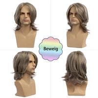Beweig Hosszú Arany-Szürke Férfi Paróka - Egyenes Szintetikus Hőálló Műhaj Középen Elválasztva, Partikra, Jelmezekhez, Halloweenre 5