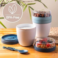 Crystalia Overnight Oats Tároló Szett - 2 db Kék Müzlis Pohár Kanállal, BPA-mentes, Légmentes, Hordozható Joghurt és Chia Puding Tárolóedény 2