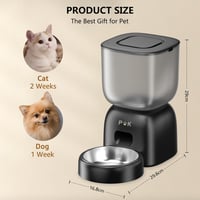 PUPPY KITTY Automata Macska Etető WiFi Applikációval, Rozsdamentes Acél Tállal, 10 Étkezés Naponta, Hangrögzítés, Dupla Tápellátás, 3L Kapac - Black 7