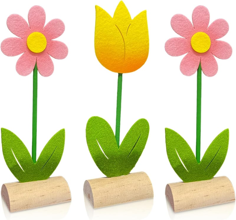 Húsvéti fa dekoráció filc tulipánokkal - 3 db-os kerti asztaldísz szett