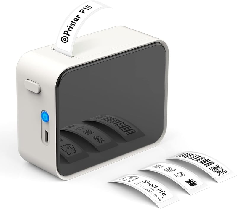Pristar P15 Bluetooth Címkenyomtató, Hordozható Újratölthető Címkéző Készülék iOS Android Telefonokhoz, Fehér