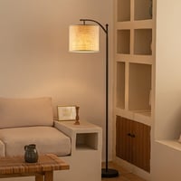 Home Sweet Home Modern Állólámpa, 150 cm, Fekete Lenvászon Ernyővel, E27 LED 9W Izzóval, Lábkapcsolós, Nappali és Hálószoba Világításhoz 2