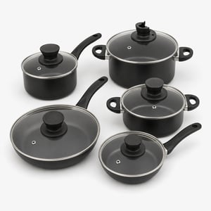Amazon Basics 8 részes kerámia tapadásmentes edénykészlet fekete, fedőkkel — Az egyik fedél fogója le van törve (Outlet termék)