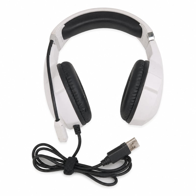 Ozeino Gaming Headset PS4 PS5 PC Xbox 360 mikrofonnal RGB világítással 3D — szakadozó fülpárnák, koszos fejpánt (Használt)