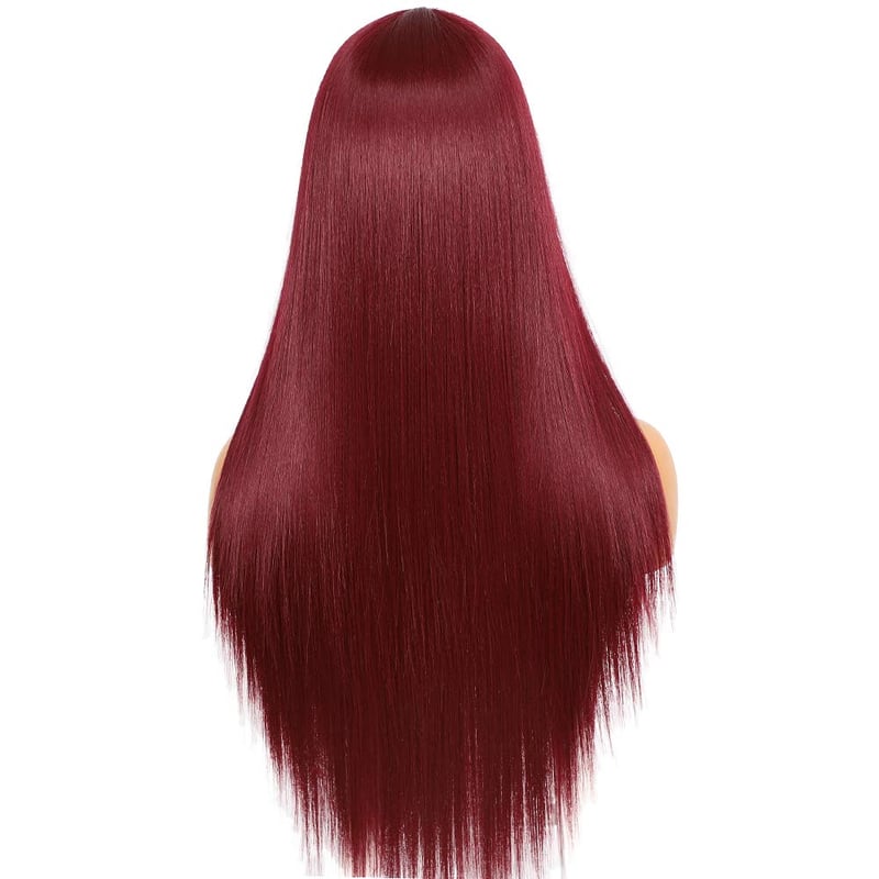 Sapphirewigs Bordó Hosszú Egyenes Paróka Nőknek - 60cm, Hőálló Szintetikus
