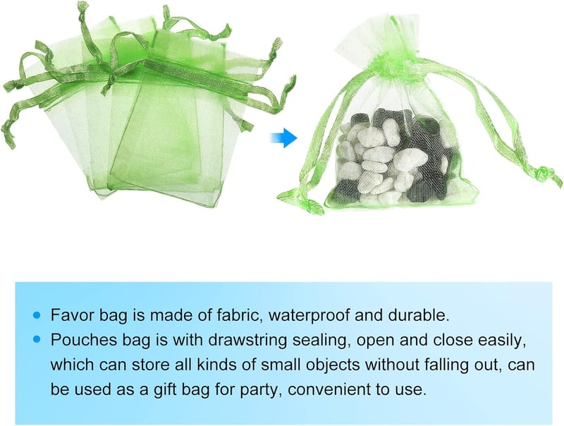 Sourcing Map 100db Világoszöld Organza Ajándékzsák 5x7cm Esküvőre, Partira
