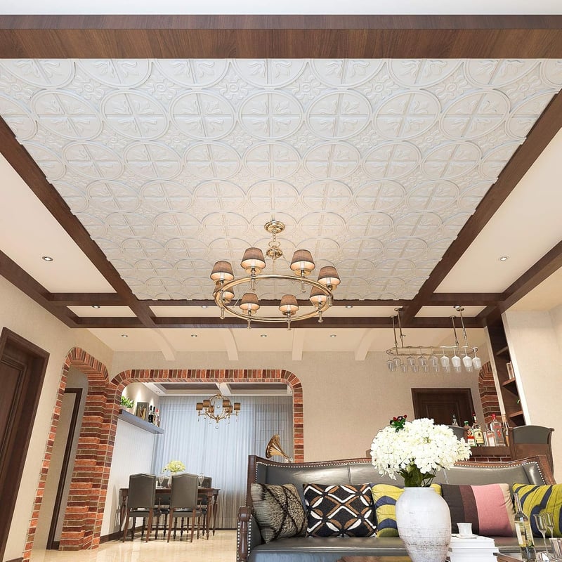 Art3d 3D Mennyezeti Panel Csomag - 12 db Klasszikus Fehér Fali Burkolat, 24" x 24", 4.5m² Öntapadós PVC Dekoráció