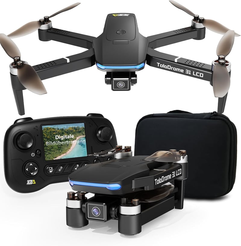 Toladrone TD31LCD Drón Beépített LCD Kijelzős Távirányítóval, Kamerával, Kefenélküli Motorokkal, Valós Idejű FPV Képátvitellel, Összecsukhat