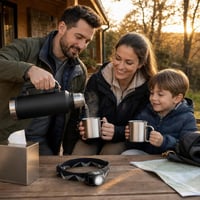 Rodinný turistický set: 2,3l termoska + čelovka + 2x nerezový kempingový pohár 1