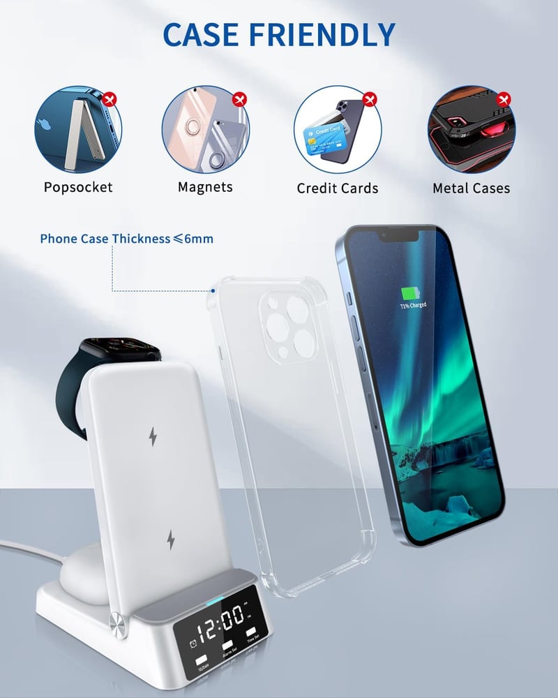 Apple 4 az 1-ben vezeték nélküli töltőállomás iPhone, iWatch és AirPods készülékekhez, 18W gyorstöltővel
