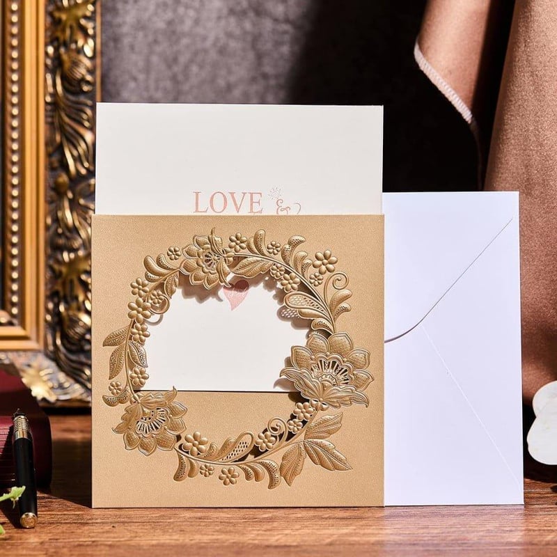 Arany-fehér "Love & Laughter" esküvői köszönőkártya szett, 25 db - Újracsomagolt
