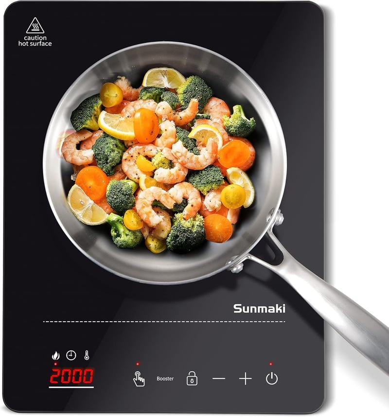 Sunmaki 2000W-os indukciós főzőlap - érintőképernyős, LED-es, időzítővel, kempingre és konyhába