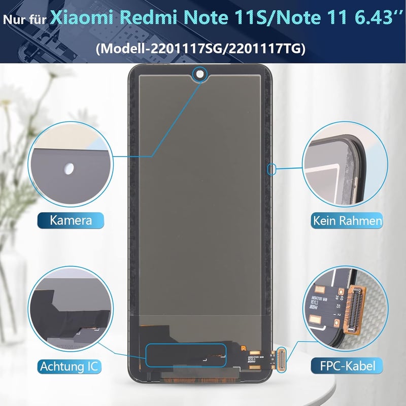 RongZy Kijelző Csere Xiaomi Redmi Note 11S / Note 11 Modellekhez, Érintőképernyő Digitalizáló Üveg Panel Szerelőkészlettel, Fekete