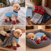 Fagyálló kutyaséta: reflektív fleece kabát + 4 db vízálló cipő + mikroszálas törölköző + memóriahab fekhely 1